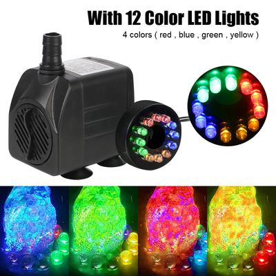 Submersible Fountain with Power Cord Ultra-quiet Water Pump with 12 LED Light for Garden Aquarium Fish Tank Bird Bath Fountain