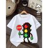 European Sizes Boys'  Breathable Short Sleeve T-Shirt WithTraffic Light Stop Sign Cartoon Character Graphic Print - Round Neck Casual Summer Shirt