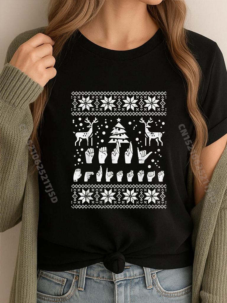 Merry Christmas Sign Language Asl Deaf Ugly Christmas Hiphop Streetwear Breathable Unisex Luxury