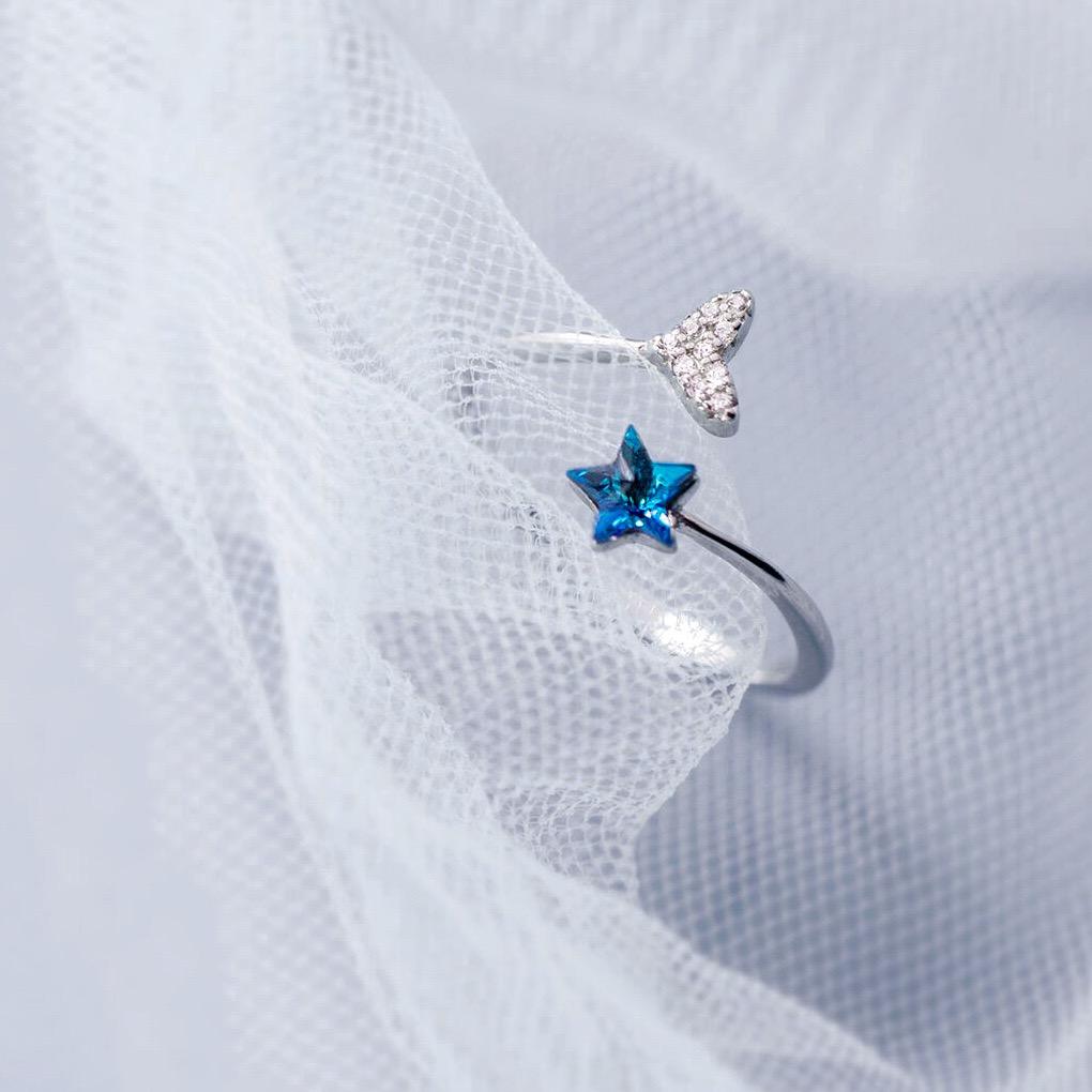 925 Sterling Silver Rings for Women Couple Minimalist Handmade BLue Star Ring Fine CZ Jewelry Birthday Gift Prevent Allergy