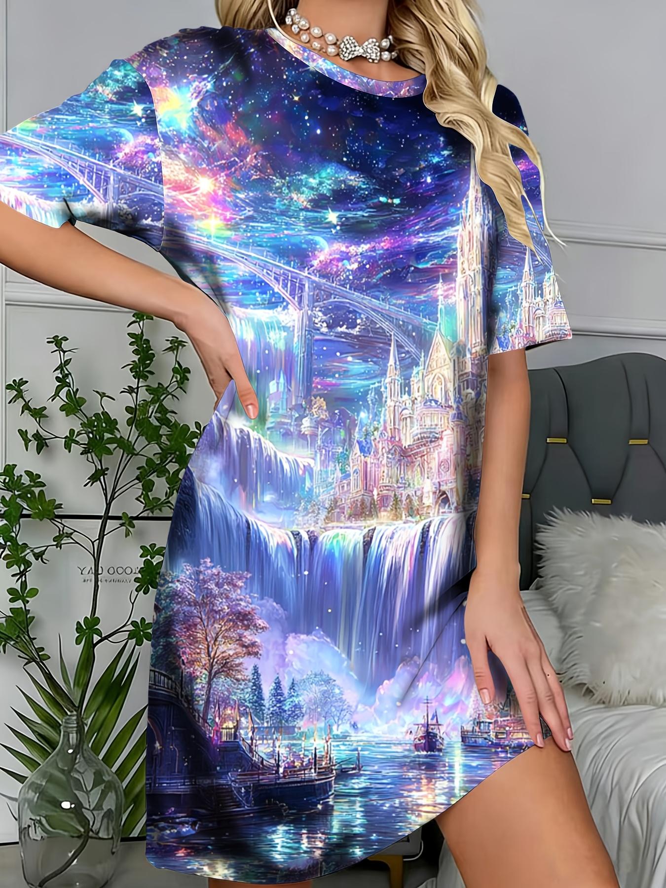

Beautiful and Elegant Women s Dress. Featuring Dreamy Fashionable Printed Patterns. Soft and Comfortable with a Loose Fit. Short Sleeves. and Round Ne L дубильная кора