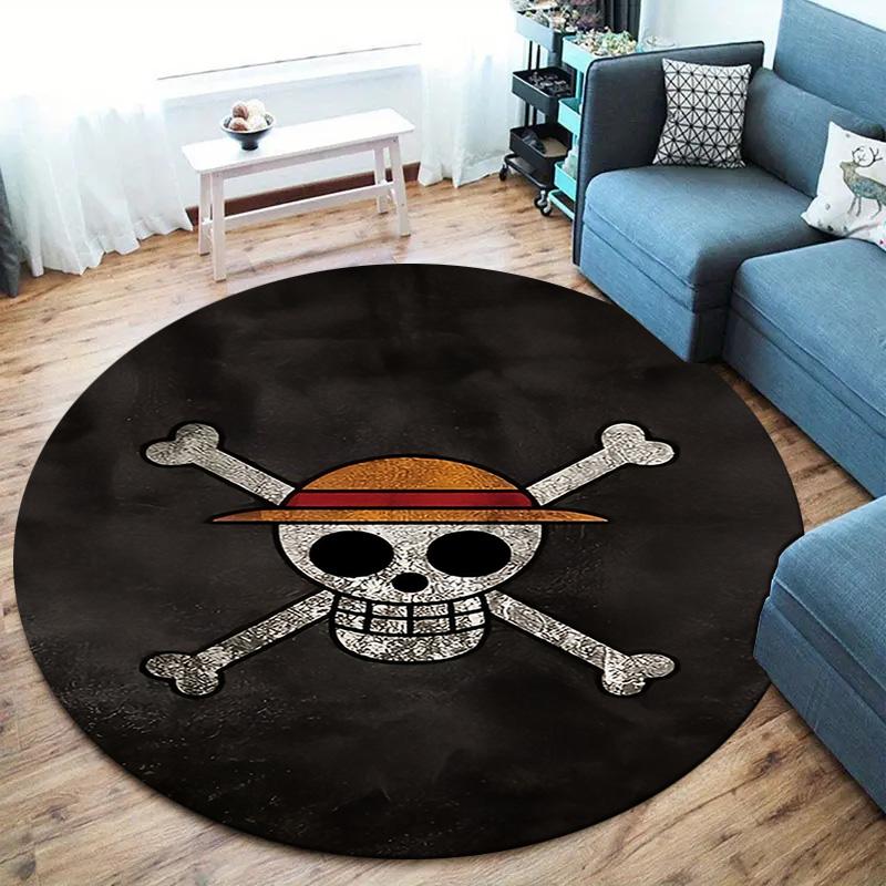 One Piece Strohoeden Piraten Rond Vloerkleed Tapijt Tapijt Voor Woonkamer Slaapkamer Bank Speelkamer Decor Antislip Vloermat