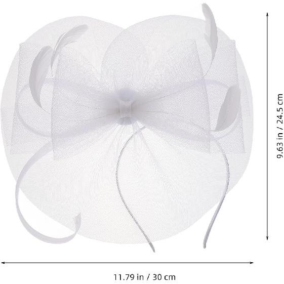 Vintage White Bow Knot Fascinator Hat with Mesh Veil Headpiece for Women Wedding Tea Party Church Special Occasion Accessories