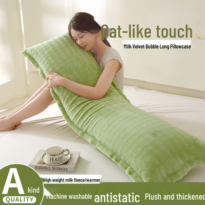 Double-Sided Thick Bubble Milk Velvet Long Pillowcase - Solid Color & Coral Fleece for Winter Couples