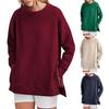 Felpa con Cerniera Laterale Spacco sull'Orlo Girocollo Maniche Lunghe Ampia Polsini Elasticizzati Lunghezza Media Top Primavera Autunno per Sport Abbigliamento Quotidiano
