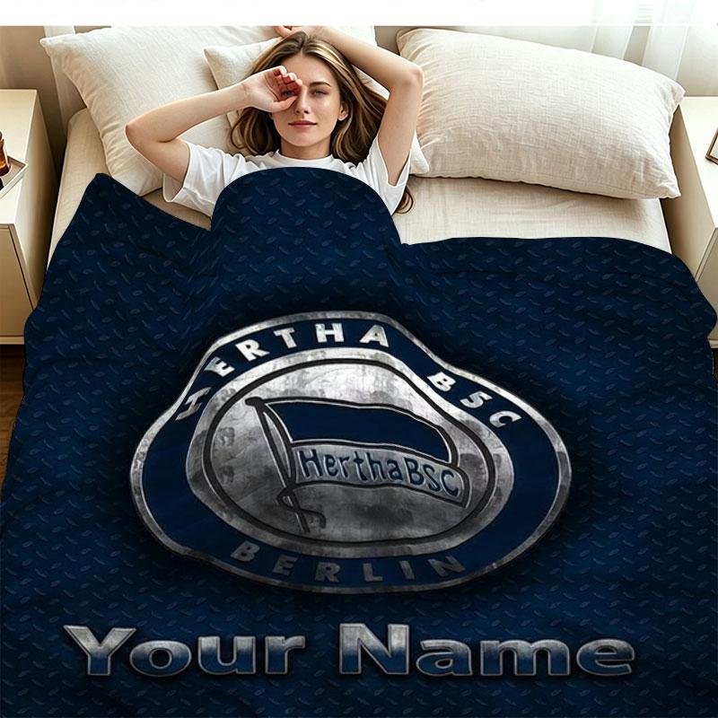 1PC Hertha BSC Custom Name Patterned Flannel Blanket Suitable For All Seasons for Home Decor Warmth and Comfort Gifts Holiday Present