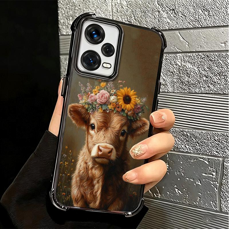 Cute Highland Cow Plating Phone Case For Xiaomi Redmi Note 14 15 Pro Plus 13 12 11 11S 11T 10 9S 9 5G Anti-Fall Airabag Cover