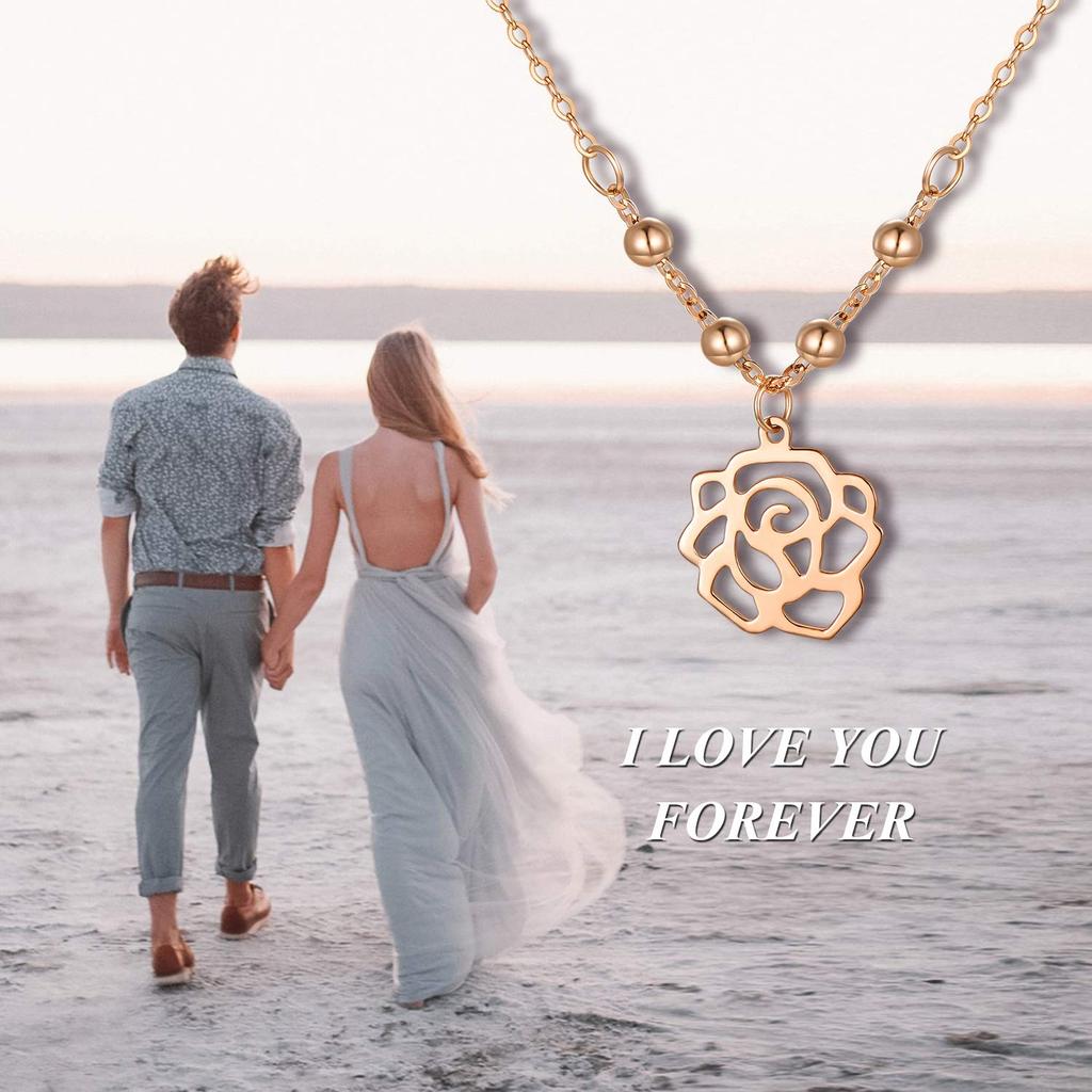 AOBOCO Náhrdelník s přívěskem růže z 18k růžového zlata Jednoduchý a oblíbený luxusní šperk Ideální jako dárek k narozeninám nebo ke svatbě Zlato. ženy. dar.