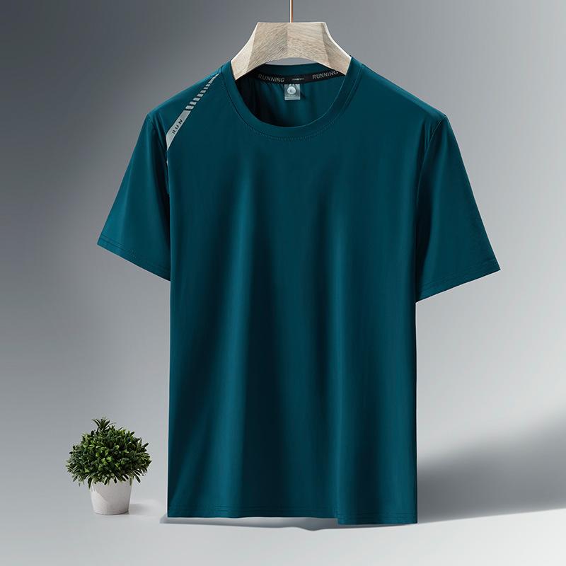 

Спортивная футболка больших размеров с короткими рукавами для мужской летней тонкой быстросохнущей одежды, мужская свободная футболка из ледяного шелка, футболка для фитнеса с половиной рукавов L