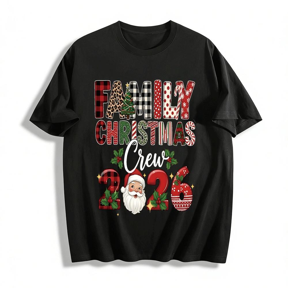 

Family Christmas Crew 2026 Themed Graphic Casual Top Pure cotton T-shirt XXS