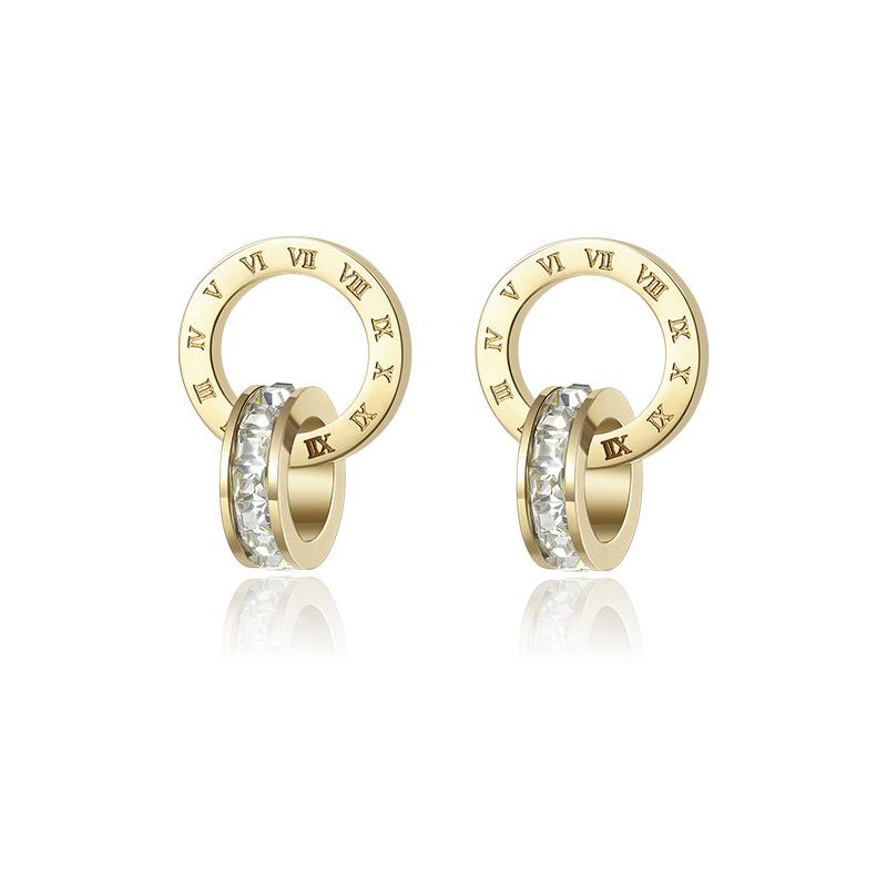 

S925 посріблені сережки прості геометричні круглі діамантові сережки з подвійними кільцями жіноча мода класичні римські цифрові сережки з цирконами