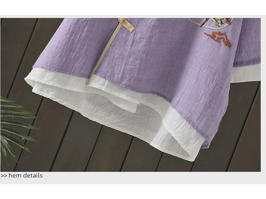 Embroidered V-Neck Chinese Style Buttoned Cardigan Dress – Women's Retro Five-Point Sleeve