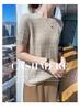Women's Cable Knit Cashmere Sweater - Round Neck, Five-Sleeve, Solid Color, Perfect for Spring and Autumn.