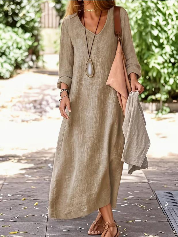 2026 Spring/Summer Women's Artistic V-Neck Loose Hem Dress - European-American Style