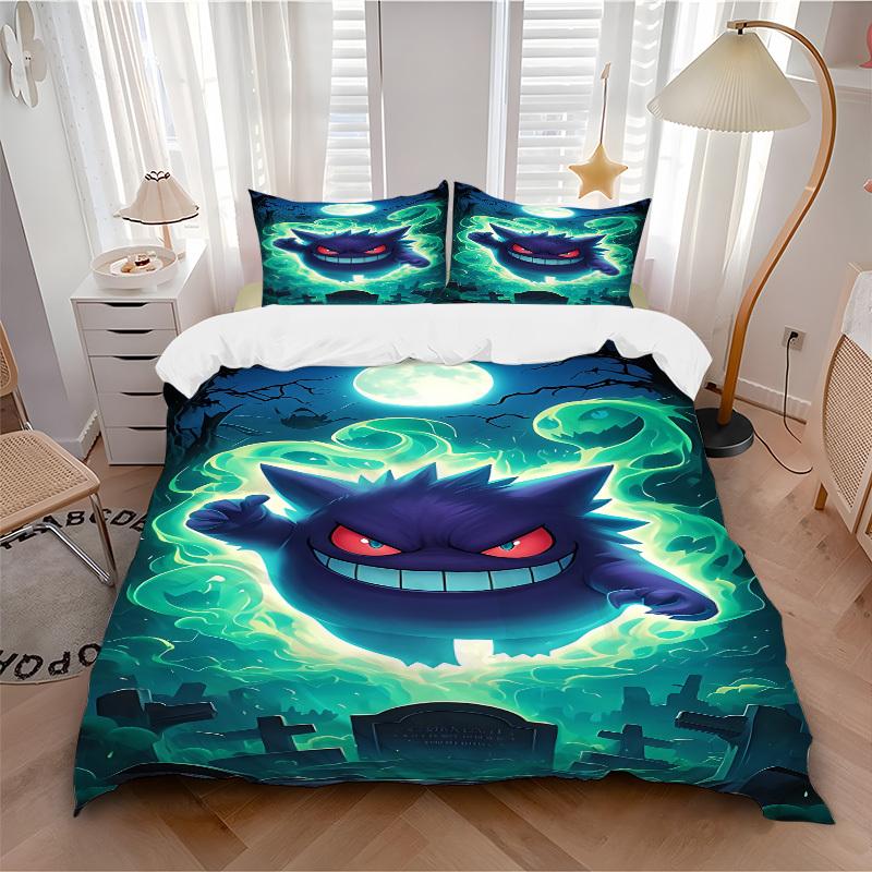 3pcs Ghostly Pokémon Duvet Cover Set - Machine Washable, Includes 1 Duvet Cover and 2 Pillowcases, No Core Included yy251022204