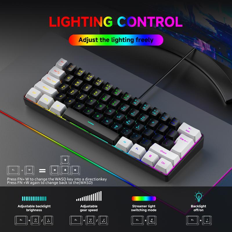 Portable 61 Keys Wired Mini Mechanical Keyboard K61 Ergonomic Quiet Keyboard for PC Office Home Gaming