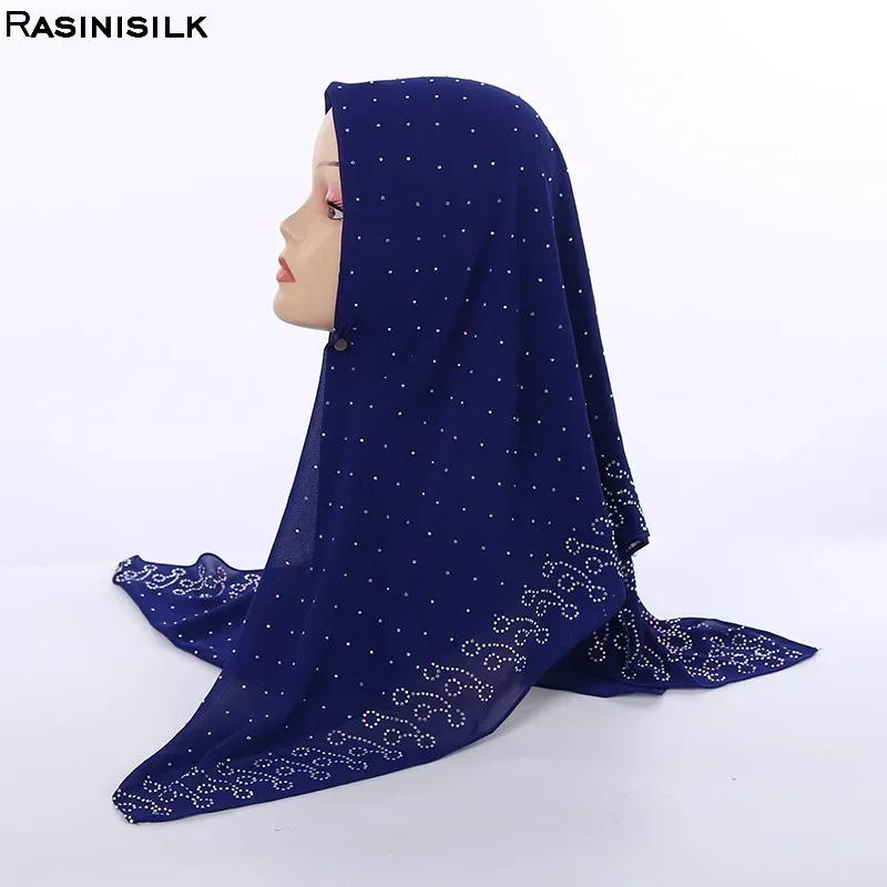 Япония PAT PIn Мусульманский Квадратный Шарф Новый Жемчужный Шифон 105*105см Модный Головной Платок с Бусинами Тюрбаны Платок на Голову Головные Повязки для Женщин