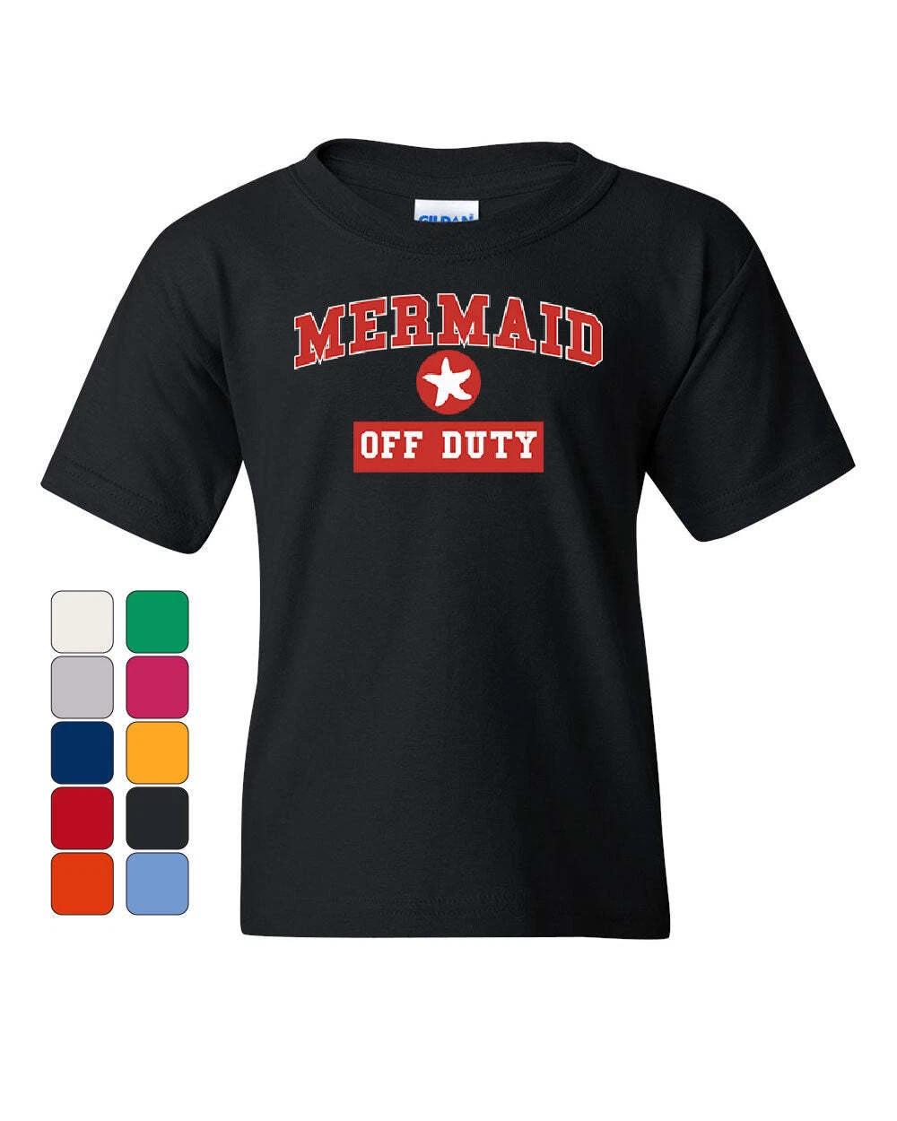 Mermaid Off Duty Youth kids boys T-Shirt Funny Cute Holiday Vacation Ocean Beach Kids Tee 100