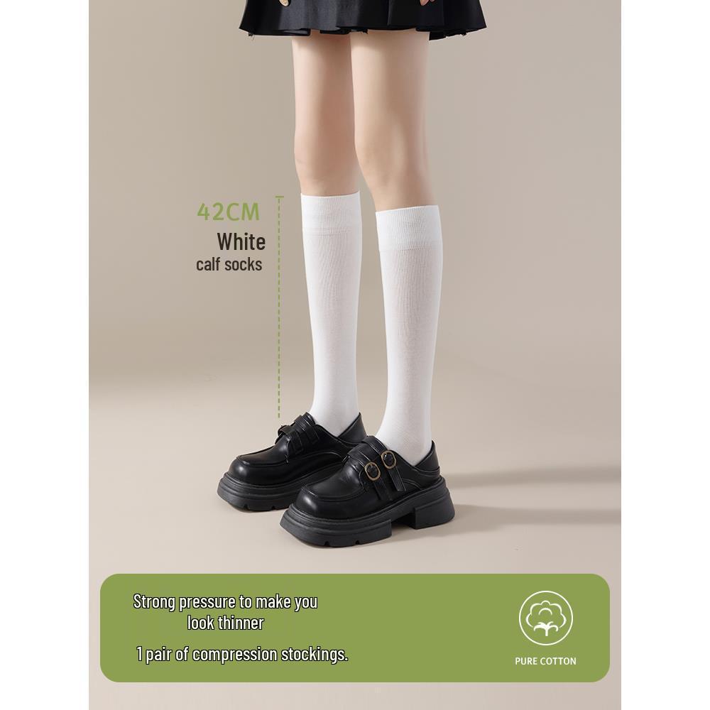 Schwarze Damen-Kompressionsstrümpfe über dem Knie - Schlankmachend, mittlere bis hohe Wade, Perfekt für Röcke, Frühling & Herbst