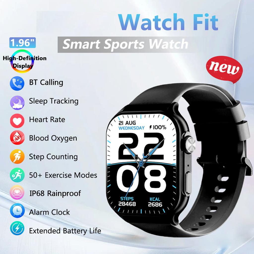 Smart Watches 1.96 Inch High Definition Display BT 5.4 Calling Fitness Tracker with 50 Sports Modes Black