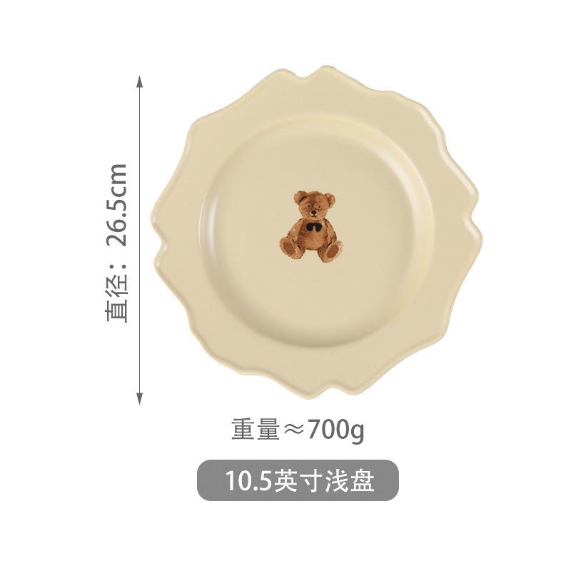 Morandi Bear Dish Set Vegetable Plate Rice Bowl Spoon Western Food Plate Ceramic Tableware Combination Bowl And Chopsticks