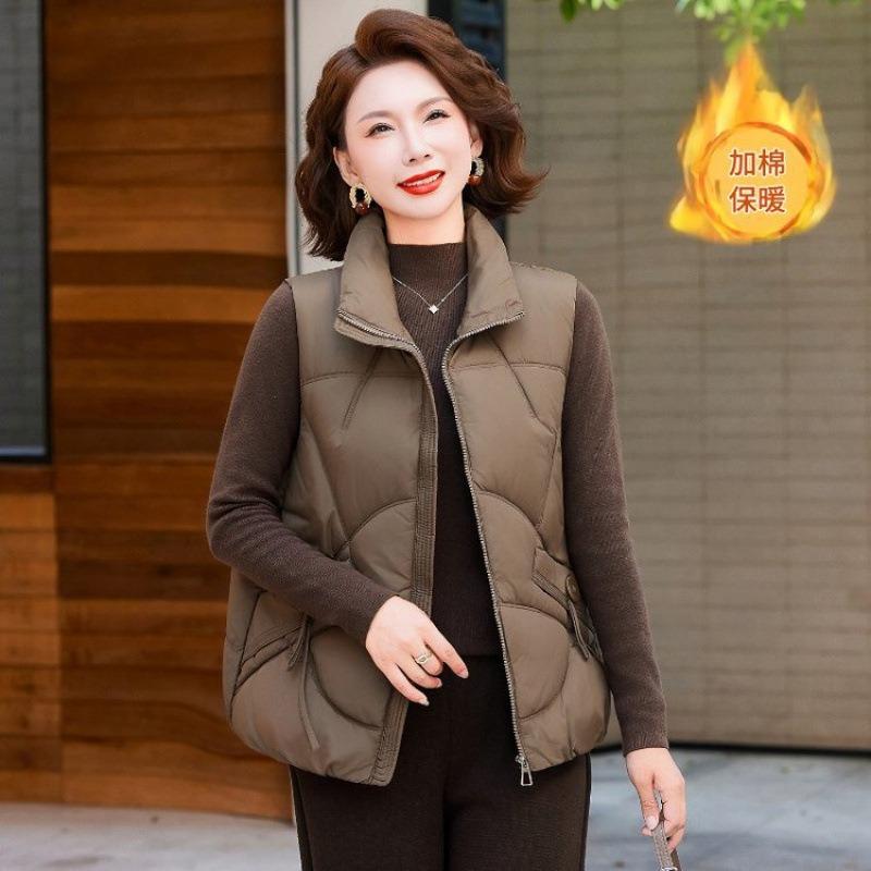 Middle-aged and Old Women's Autumn and Winter Vest Fashion Cotton-padded Clothes Women's Short New Vest Thickened Warm Vest Cotton Jacket