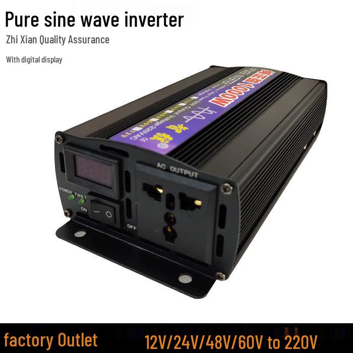 Zhi Xian 1000W Pure Sine Wave Inverter 12V/24V/48V/60V to 220V Converter for Car and Home 12V 1000W Pure Sine Wave (with Digital Display)