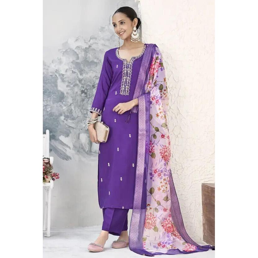 Damen Seidenmischung Top Tunika Kurti Salwar Kameez Set Indisch Pakistanisch Partykleidung VF-20144