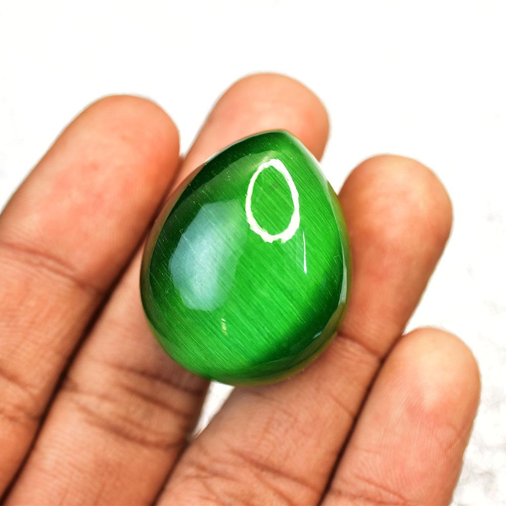95.15 ct Pear Cabochon Shape Green Cat'S Eye Natural Loose Gemstone for Jewelry Making and Crafts