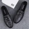 Flat-soled Casual Shoes Men's Summer Crocodile Pattern Lazy One-pedal Beanie Shoes Lightweight Soft-soled British Leather Shoes