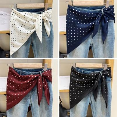Elegent Polka Dot Head Scarf Polyester Triangular Shape Imitation Silk Scarf Thin Vintage Waist Tying Scarf Travel Matching