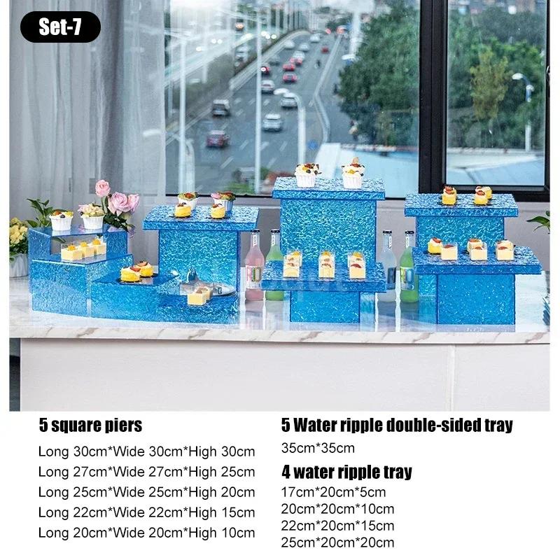 Dessert table Buffet table Food display rack Acrylic Cold Food Display Stand Hotel tea break table setup Ornament set Blue booth