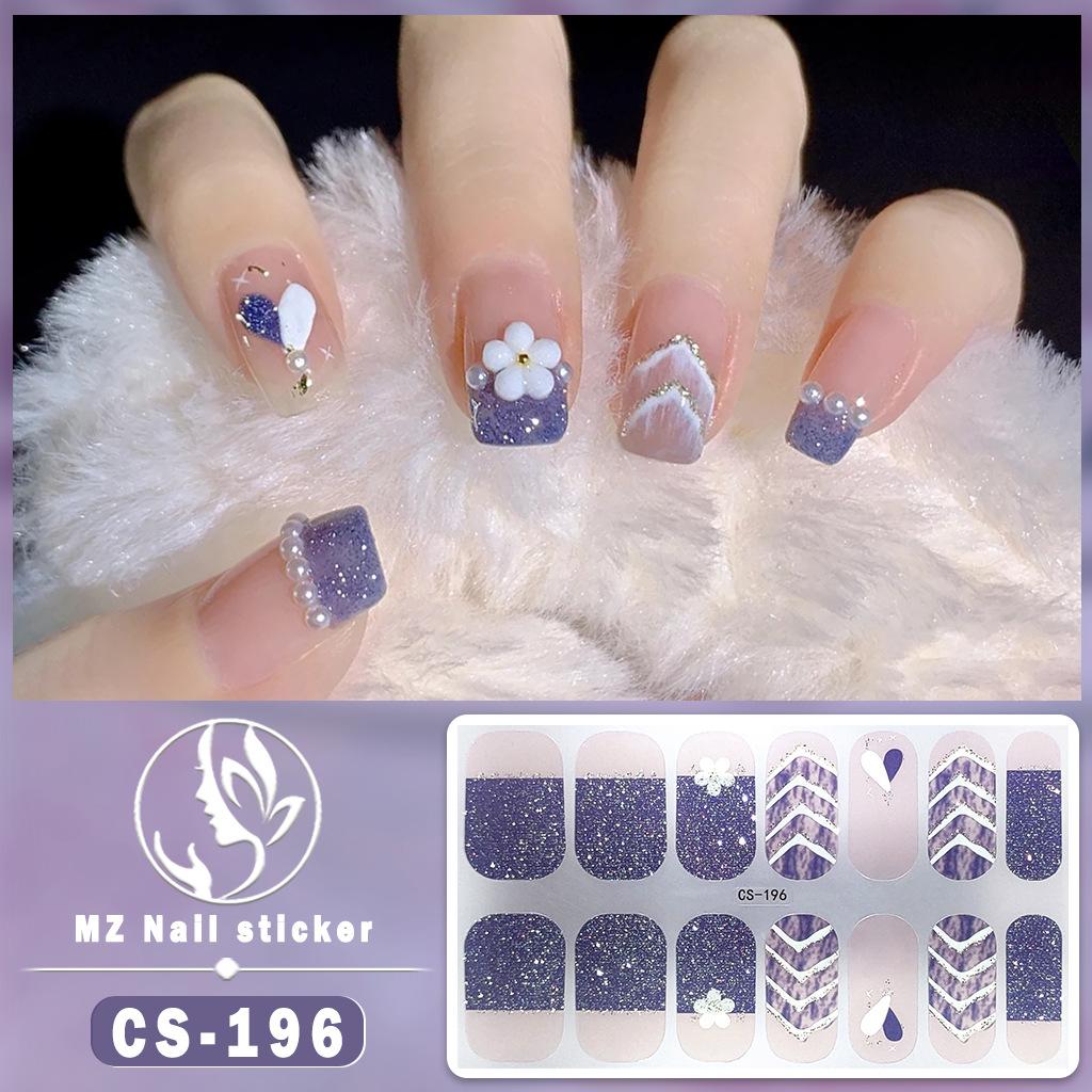 CS Waterproof No-Cure Gel Nail Wraps, Full Cover Japanese & Korean Style Heart Pattern Nail Stickers, Nail Patch Films