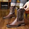 Fashion Autumn Winter New Western Cowboy Ankle Boots for Men Fashion Designer Embroidered Knight Boots Male Big Size Leather Shoes Man