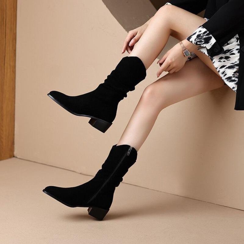 Autumn Winter Pointed Toe Middle Heel Ladies Mid Calf Shoes Gothic Comfortable and Elegant 2025 New Y2k Women's Half High Boots