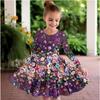 Vestito Casual da Bambina con Stampa Floreale 3D, Girocollo, Manica Lunga, Vestito da Principessa per Bambini