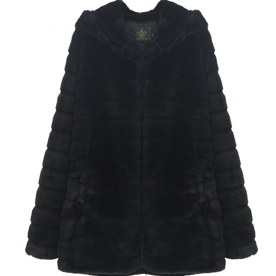 

Полудлинное пальто из искусственного меха Женская куртка Кросс Свободное Осень Зима Искусственный мех Толстое с капюшоном Женское пальто из искусственного меха норки Верхняя одежда XXXXXL чёрный