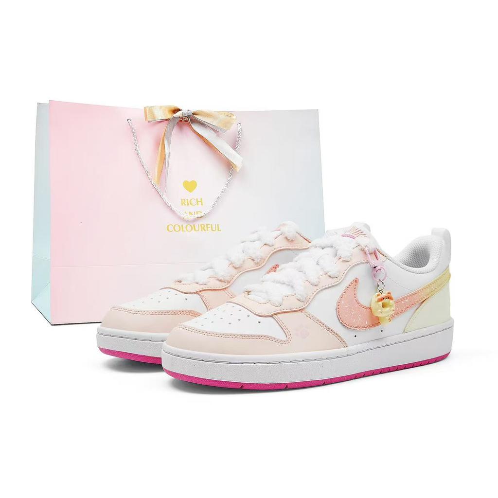 Nike Court Borough Peach Blossom Abrasion Resistant Slip Resistant Low top Skateboard Shoes Women's White Pink DV5456-111(Team1887-)