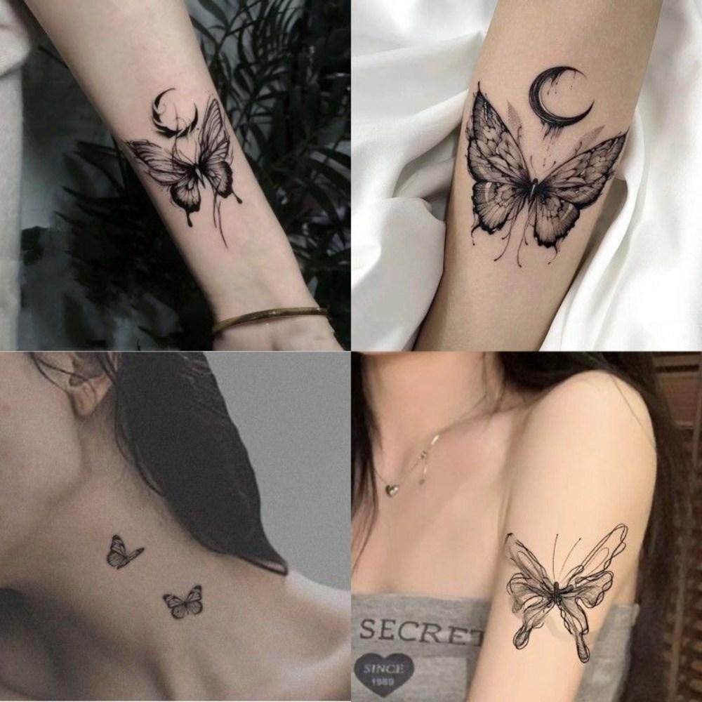 BLOWFISHFUGU Butterfly Tattoo Sticker Semi-permanent Tattoo Sticker Clavicle Tattoo Patch 10 Sheets, 10 Pieces, Black