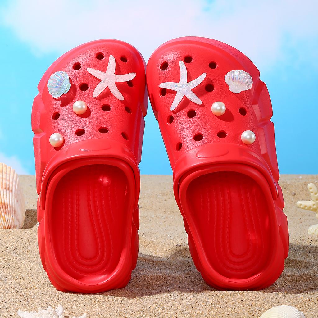 Starfish Seashell Clogs for Girls, Cute Shoes Accessories, Girls DIY Sandals Beach Decoration Outdoor Slippers 3057