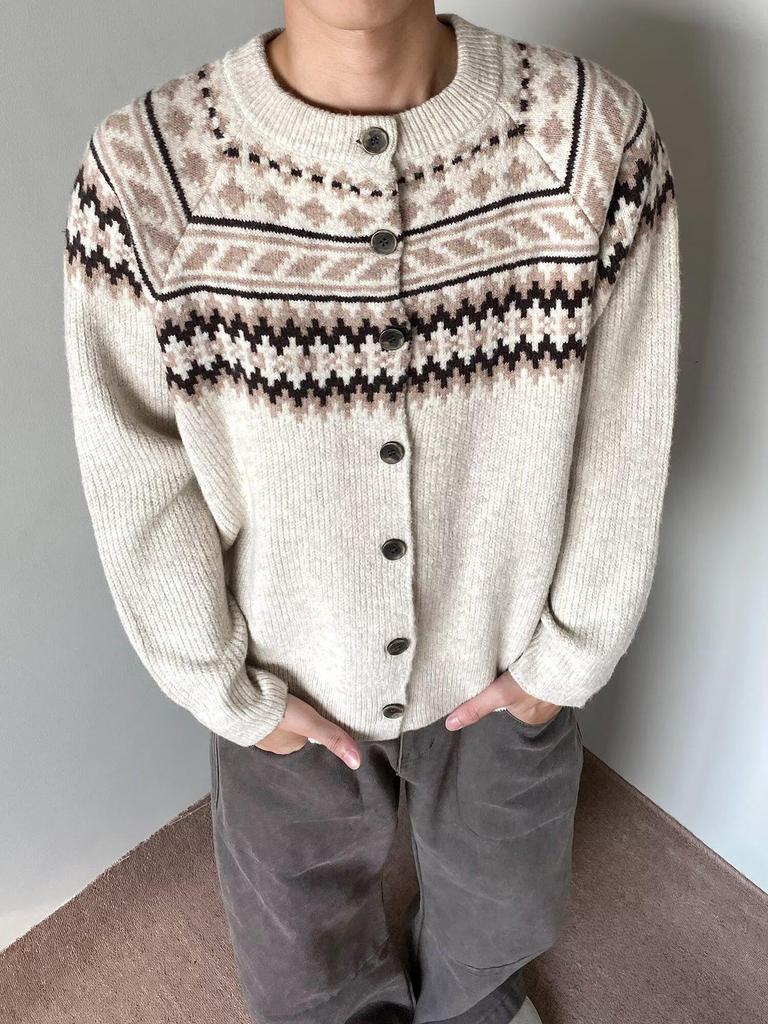 Unisex Fair Isle Button Cardigan - Autumn/Winter Retro Ethnic Knitwear