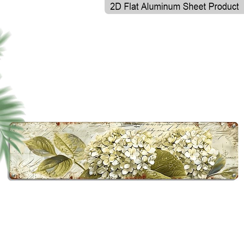 

2D Flat, Vintage Hydrangea Metal Wall Art - 3.94 X 15.74inch, UV-Printed Alumium Decorative Sign with Realistic White Flowers and Green Leaves 40cm x 10cm