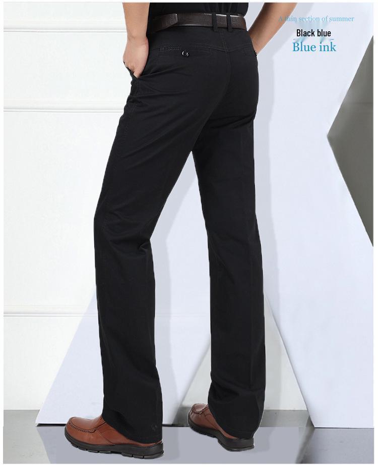 Men's Plus Size High Waist Cotton Work Pants - Summer Lightweight Casual & Formal Straight Leg Trousers for Middle-Aged & Elderly.