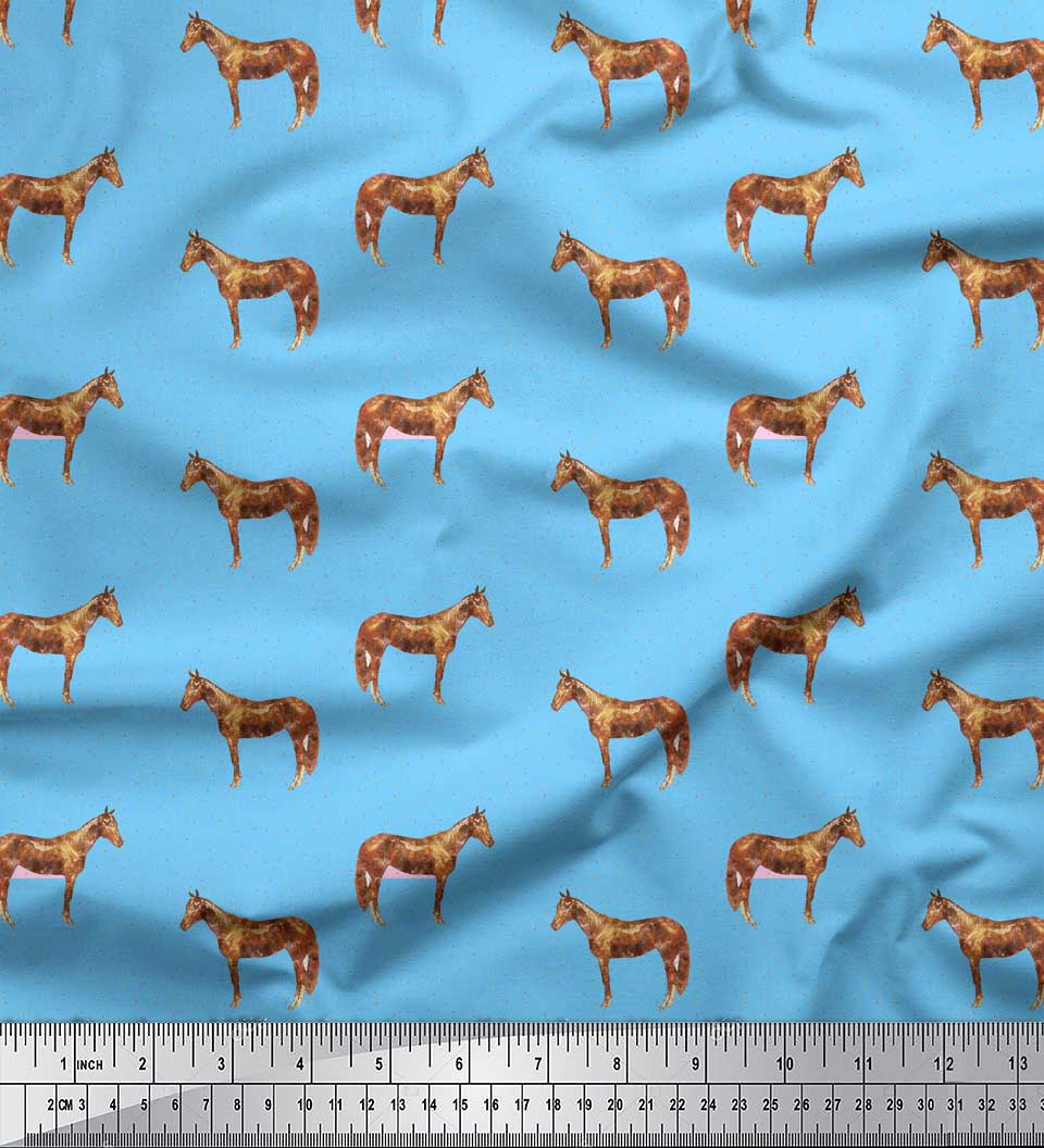 

Чорна поліетиленова крепова тканина Soimoi з принтами на конях і тваринах у крапку, 42 дюйми 42 Inch Wide - Poly Crepe синій