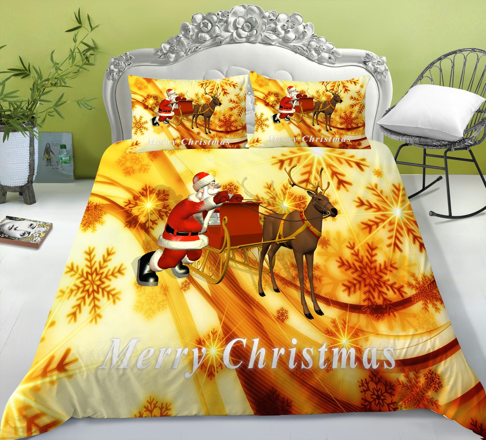 

Комплект постельного белья, домашний текстиль, новая мода, постельное белье с рождественским принтом, 2/3 шт., пододеяльники с наволочкой EU Single 135x200cm