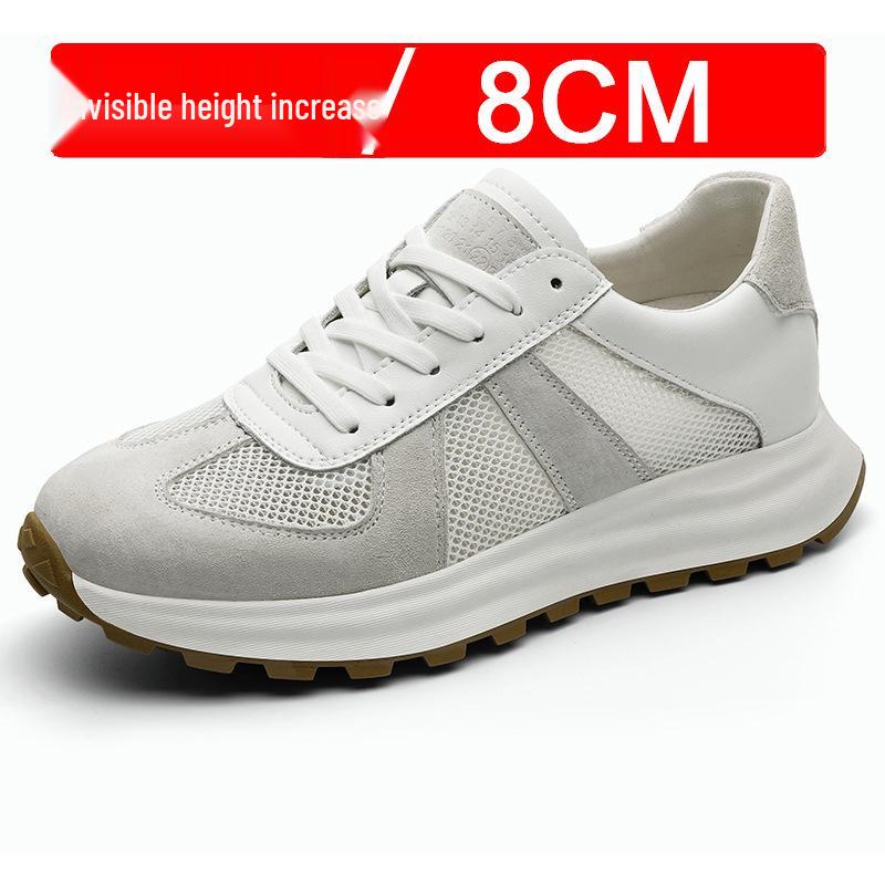Men's White Breathable Thick-Soled Platform Sneakers - Discreet 8cm Height Boost Casual Dad Shoes