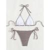 Plaid Bikini Set Women Swimsuit Two-Piece Halter Lace Up Bow Female Swimwear Sleeveless Bathing Summer Fashion Beachwear