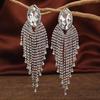 2023 Exaggerated Rhinestone Chain Tassel Earrings - Willow Leaf Design