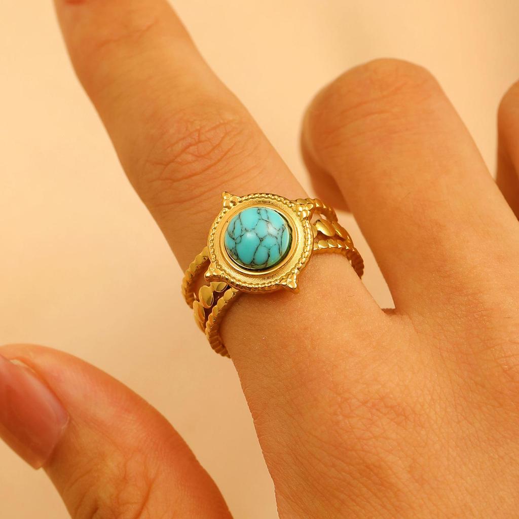 Vintage Turquoise Stainless Steel Open Finger Ring for Women