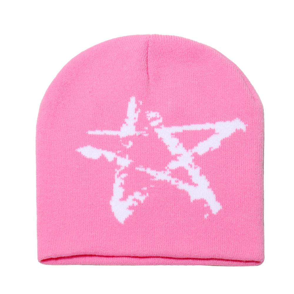 Knitted hat winter new five-pointed star jacquard wool hat outdoor warm cycling ear hat men's and women's winter hat
